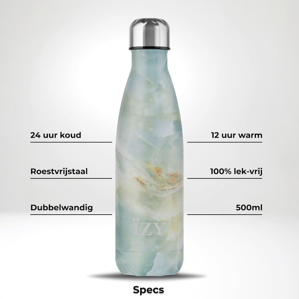 IZY Drinkfles - Marmer - Groen - Waterfles - Thermosbeker - RVS - 12 uur lang warm - 500 ml - Afbeelding 2