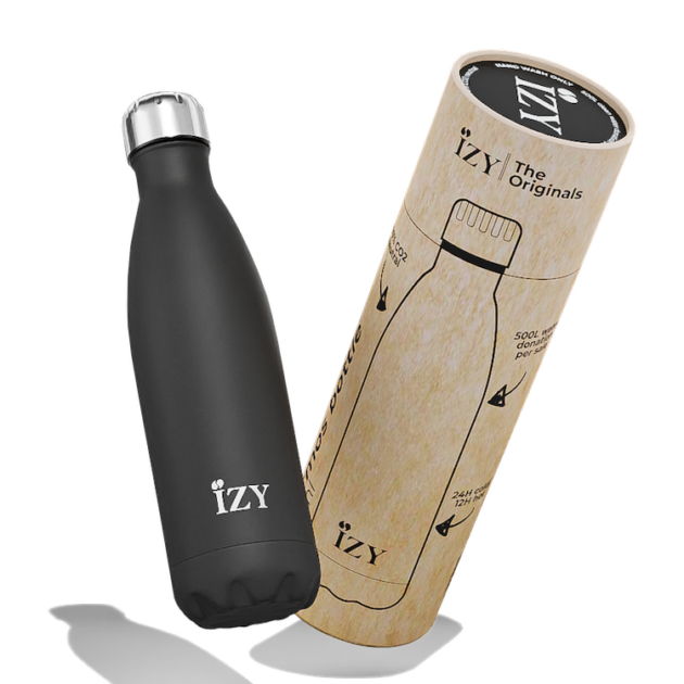 IZY Drinkfles - Zwart  - Waterfles - Thermosbeker - RVS - 12 uur lang warm - 500 ml