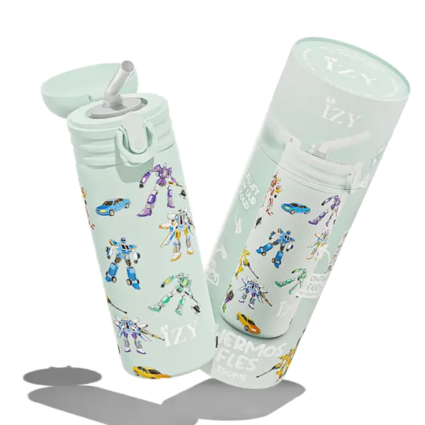 IZY Drinkfles - Kinderbeker - Groen - Waterfles met Rietje - Thermosbeker - RVS - 6 uur lang warm - 350 ml