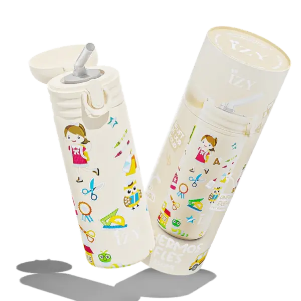 IZY Drinkfles - Kinderbeker - Geel - Waterfles met Rietje - Thermosbeker - RVS - 6 uur lang warm - 350 ml
