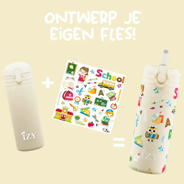 IZY Drinkfles - Kinderbeker - Geel - Waterfles met Rietje - Thermosbeker - RVS - 6 uur lang warm - 350 ml - Afbeelding 2