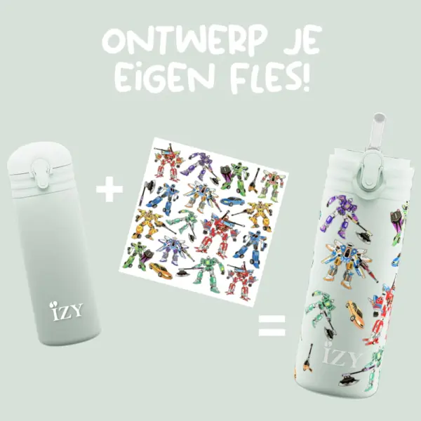 IZY Drinkfles - Kinderbeker - Groen - Waterfles met Rietje - Thermosbeker - RVS - 6 uur lang warm - 350 ml - Afbeelding 2