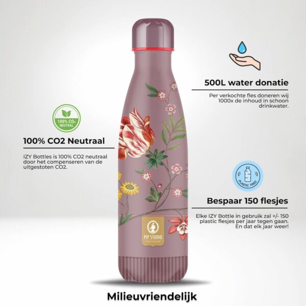 IZY Drinkfles - Pip Studio - La Dolce Vita Rozen - Waterfles - Thermosbeker - RVS - 12 uur lang warm - Kerstcadeau - 500 ml - Afbeelding 3