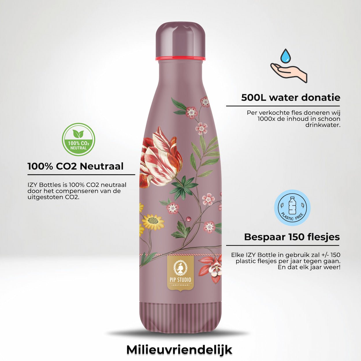 IZY Drinkfles - Pip Studio - La Dolce Vita Rozen - Waterfles - Thermosbeker - RVS - 12 uur lang warm - Kerstcadeau - 500 ml - Afbeelding 3
