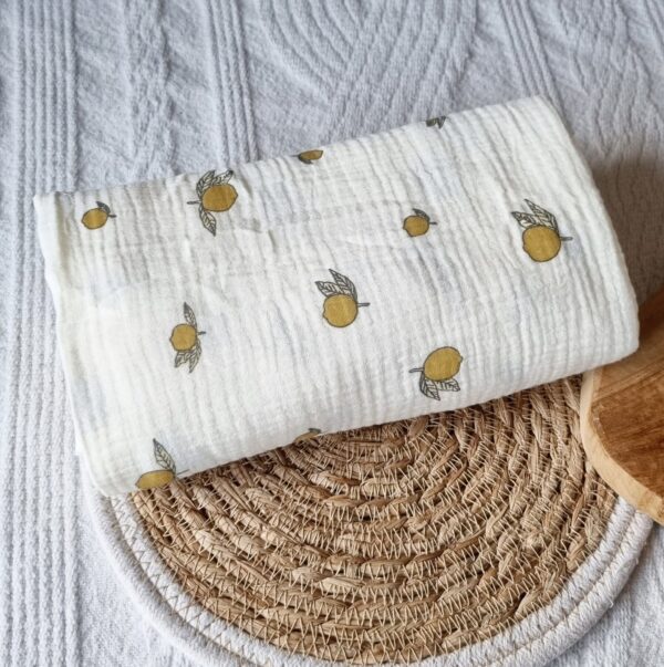 Hydrofiele doek XL - Beige met Citroenen 130x110cm - Afbeelding 3