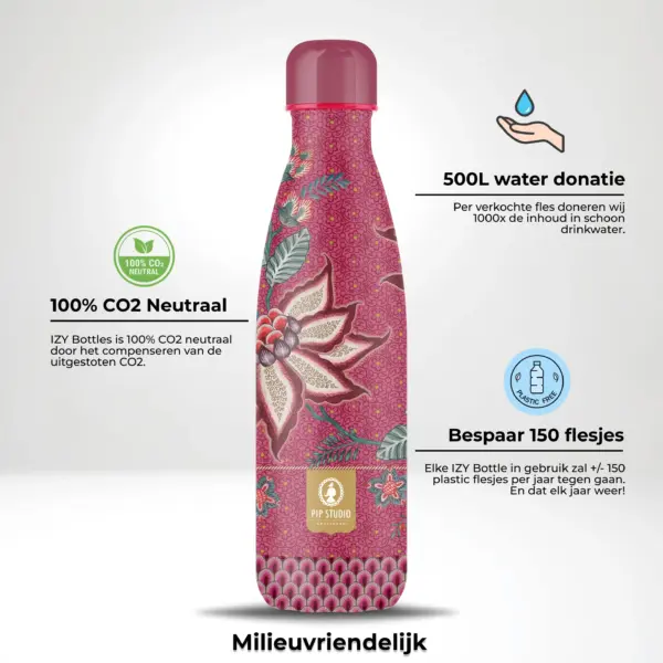 IZY Bottle – Pip Studio Flower Festival (Roze) 500ML