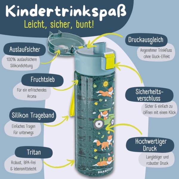 BEARFOOT Drinkfles voor kinderen - 500 ml - tractor blauw
