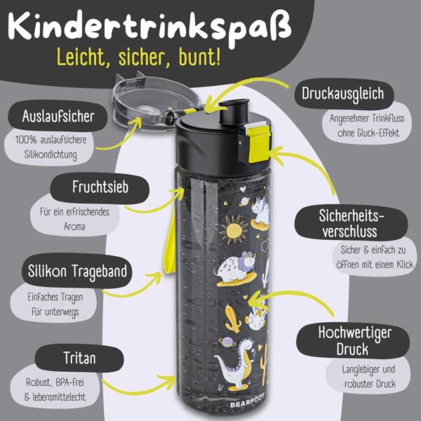 BEARFOOT Drinkfles voor kinderen - 500 ml - dinosaurus-zwart