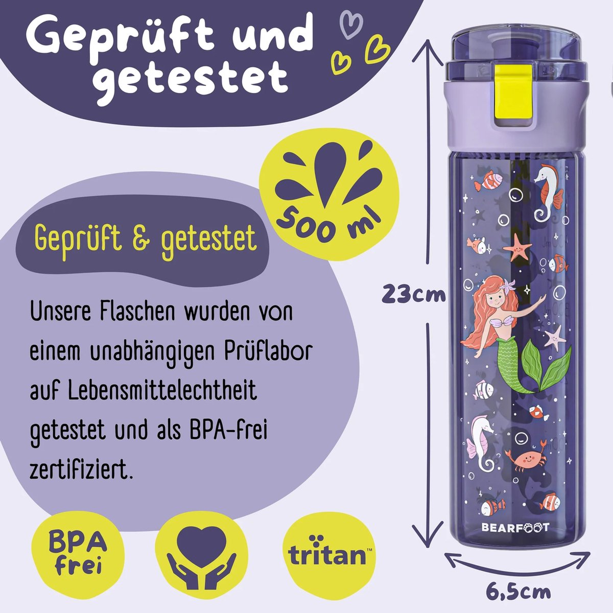 BEARFOOT Drinkfles voor kinderen - 500 ml - zeemeermin-paars