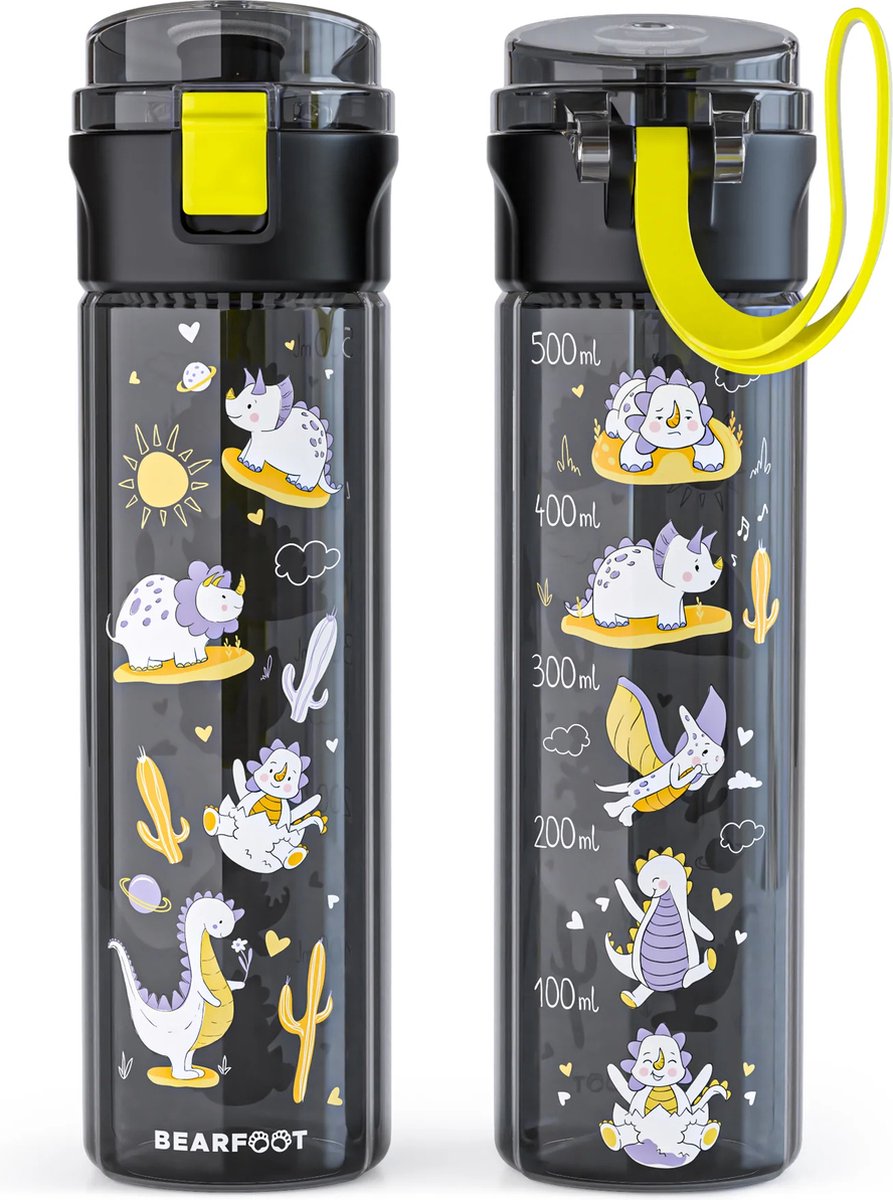 BEARFOOT Drinkfles voor kinderen - 500 ml - dinosaurus-zwart