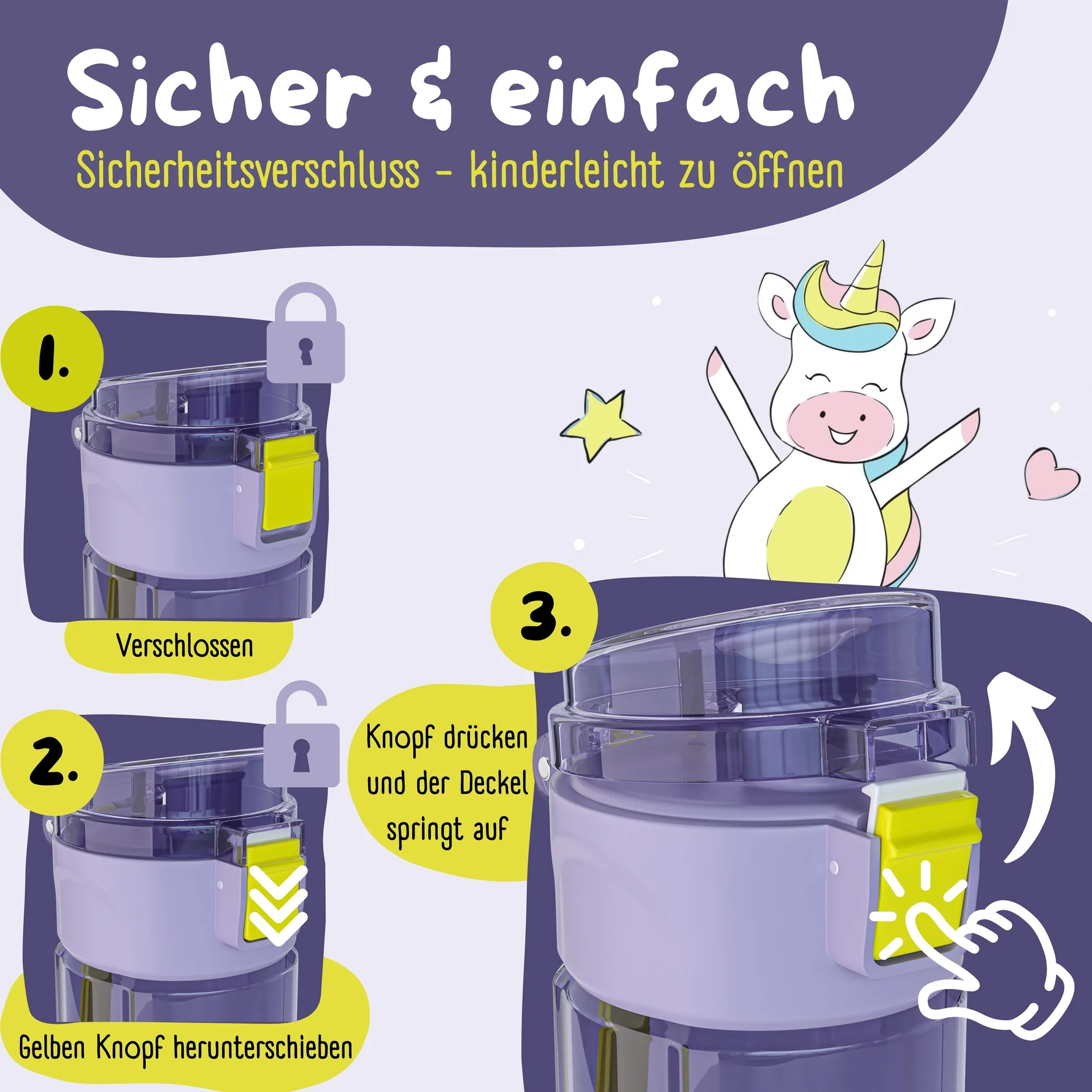 BEARFOOT Drinkfles voor kinderen - 500 ml - eenhoorn
