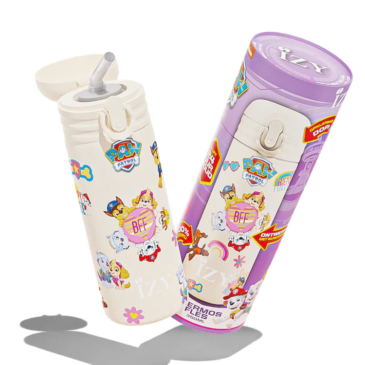 IZY Drinkfles - Kinderbeker - Paw Patrol - Waterfles met Rietje - Thermosbeker - RVS - 6 uur lang warm - 350 ml