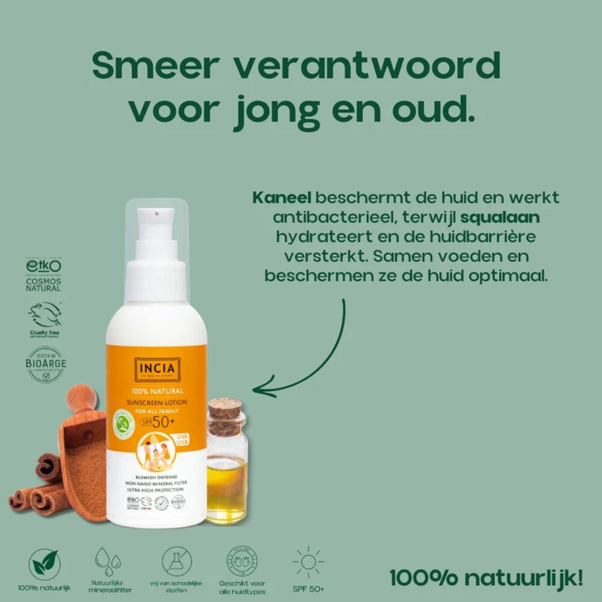 Incia - Natuurlijke Zonnebrandcrème - Voor alle Familieleden - SPF 50