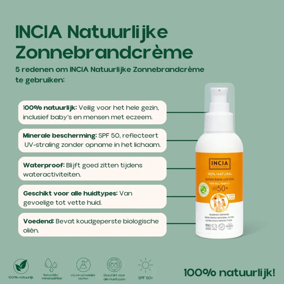 Incia - Natuurlijke Zonnebrandcrème - Voor alle Familieleden - SPF 50