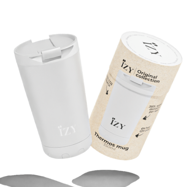 IZY Drinkfles - Wit -Koffiebeker to go - Thermosbeker - RVS - 6 uur lang warm - 350 ml