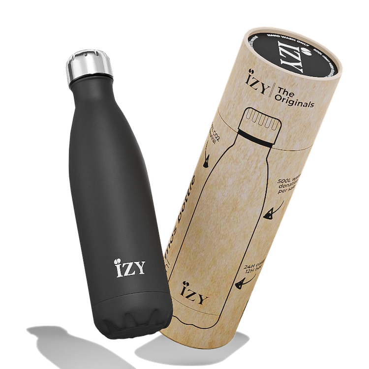 IZY Drinkfles - Zwart - Waterfles - Thermosbeker - RVS - 12 uur lang warm - 500 ml