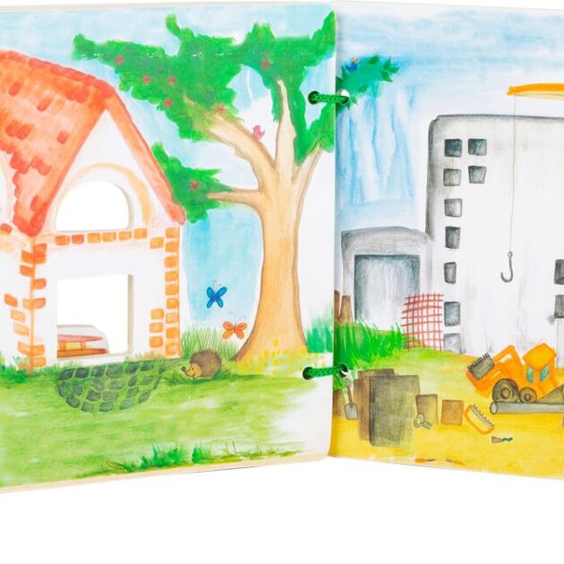 Small foot -Prentenboek bouwplaats, interactief houtenboek