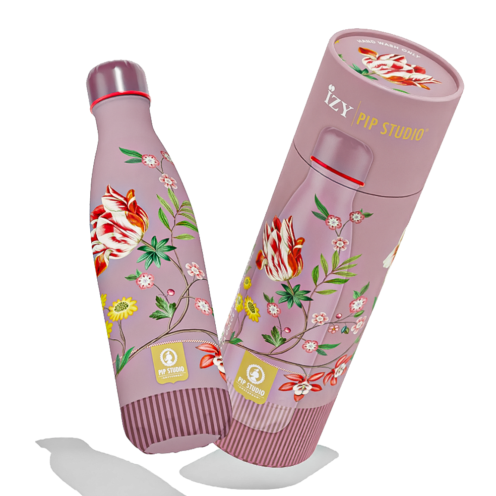 IZY Drinkfles - Pip Studio - La Dolce Vita Rozen - Waterfles - Thermosbeker - RVS - 12 uur lang warm - Kerstcadeau - 500 ml