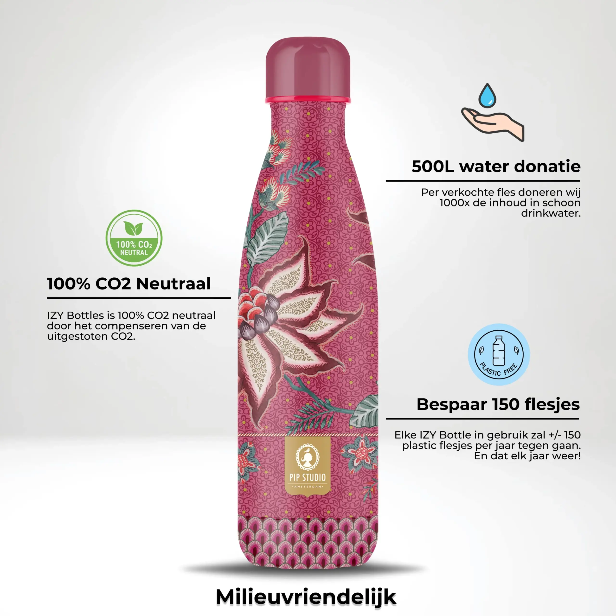 IZY Bottle – Pip Studio Flower Festival (Roze) 500ML