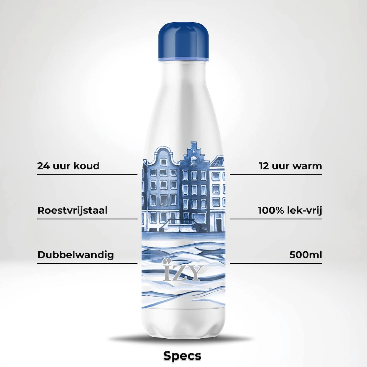 IZY Drinkfles - Heinen Delfts Blauw - Plateel - 500ML