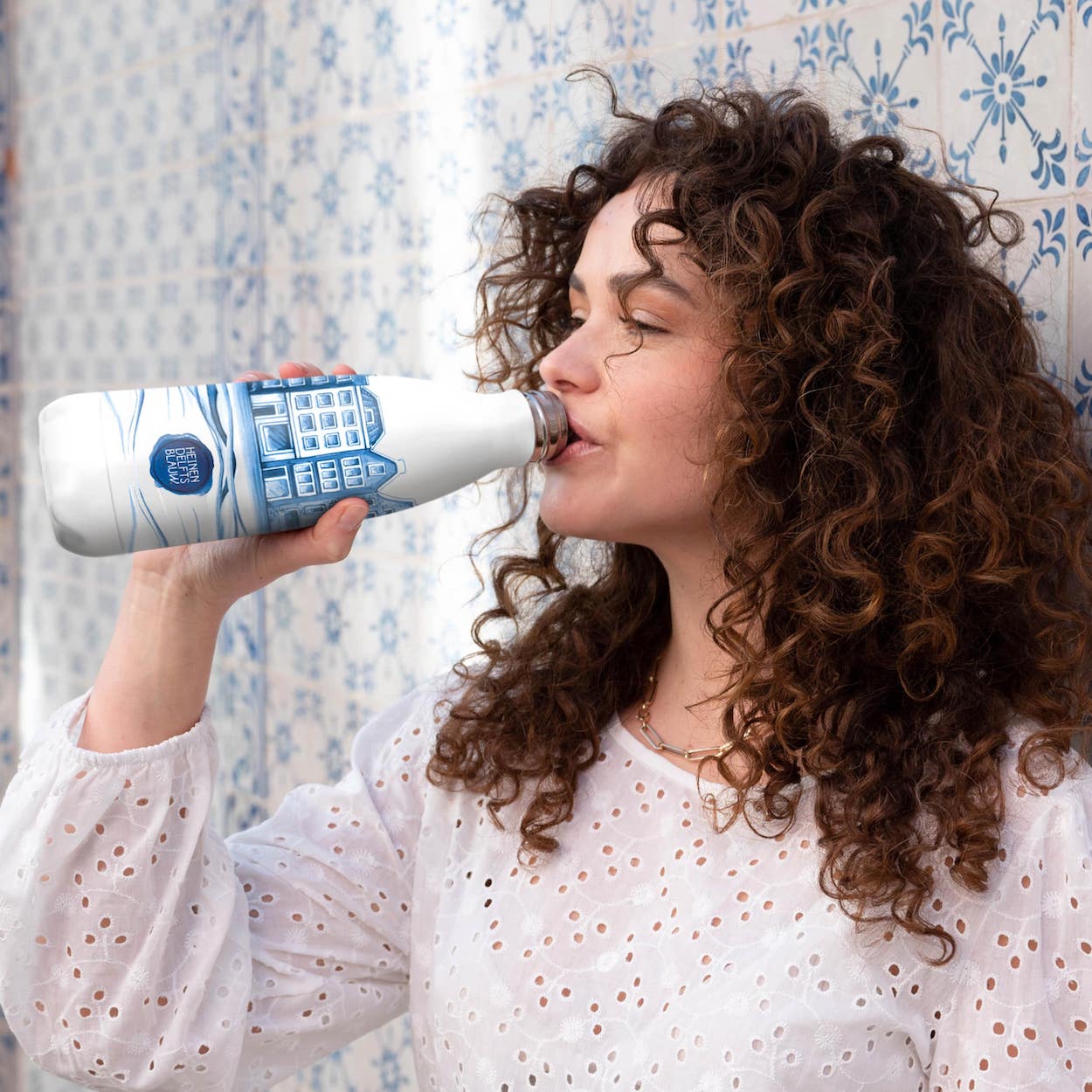 IZY Drinkfles - Heinen Delfts Blauw - Plateel - 500ML