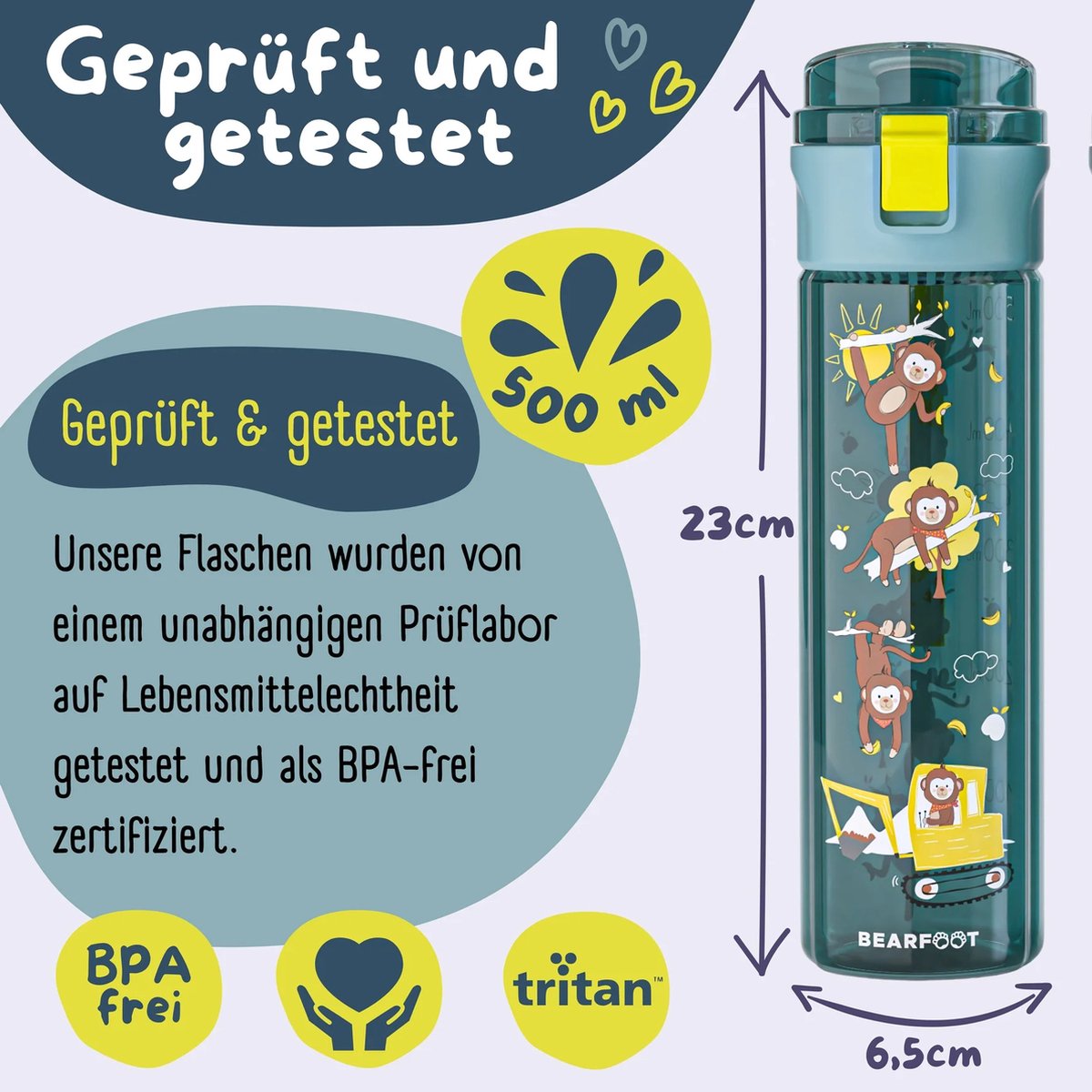 BEARFOOT Drinkfles voor kinderen - 500 ml - graafmachine blauw