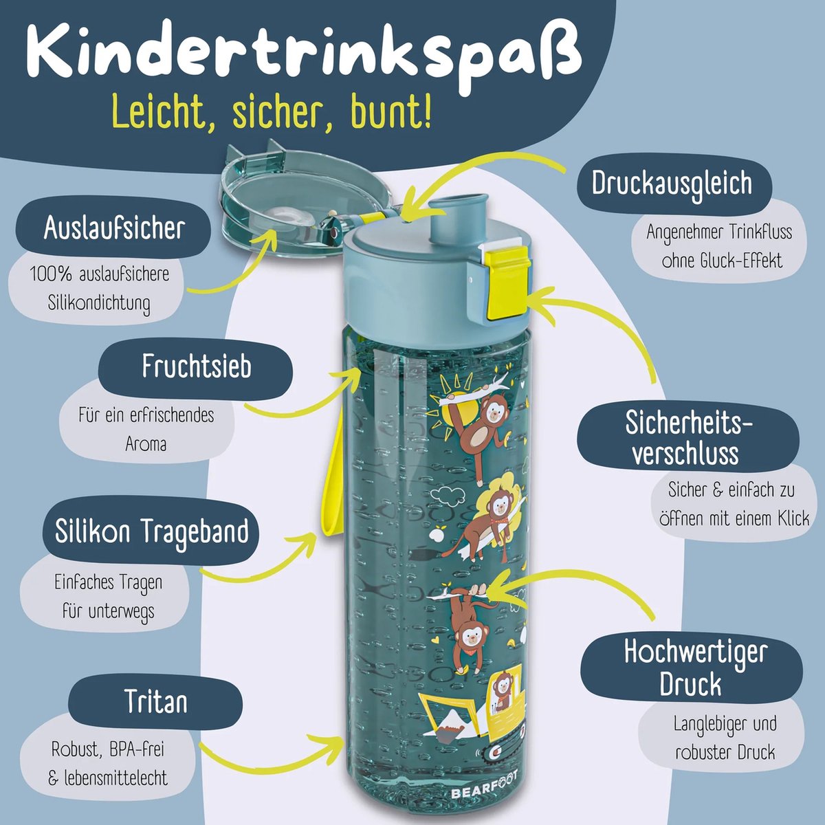 BEARFOOT Drinkfles voor kinderen - 500 ml - graafmachine blauw