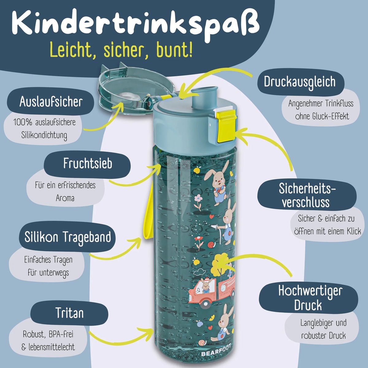 BEARFOOT Drinkfles voor kinderen - 500 ml - brandweer blauw