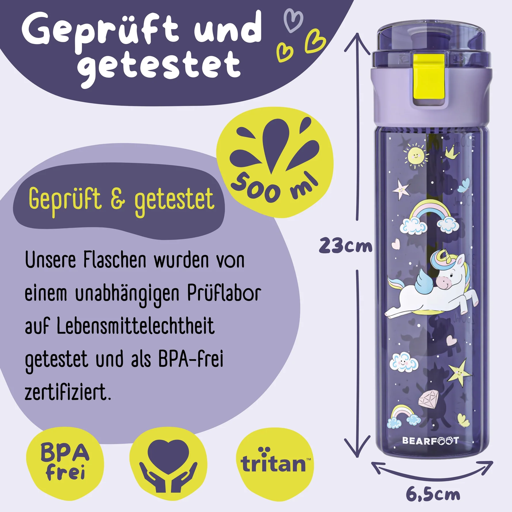 BEARFOOT Drinkfles voor kinderen - 500 ml - eenhoorn