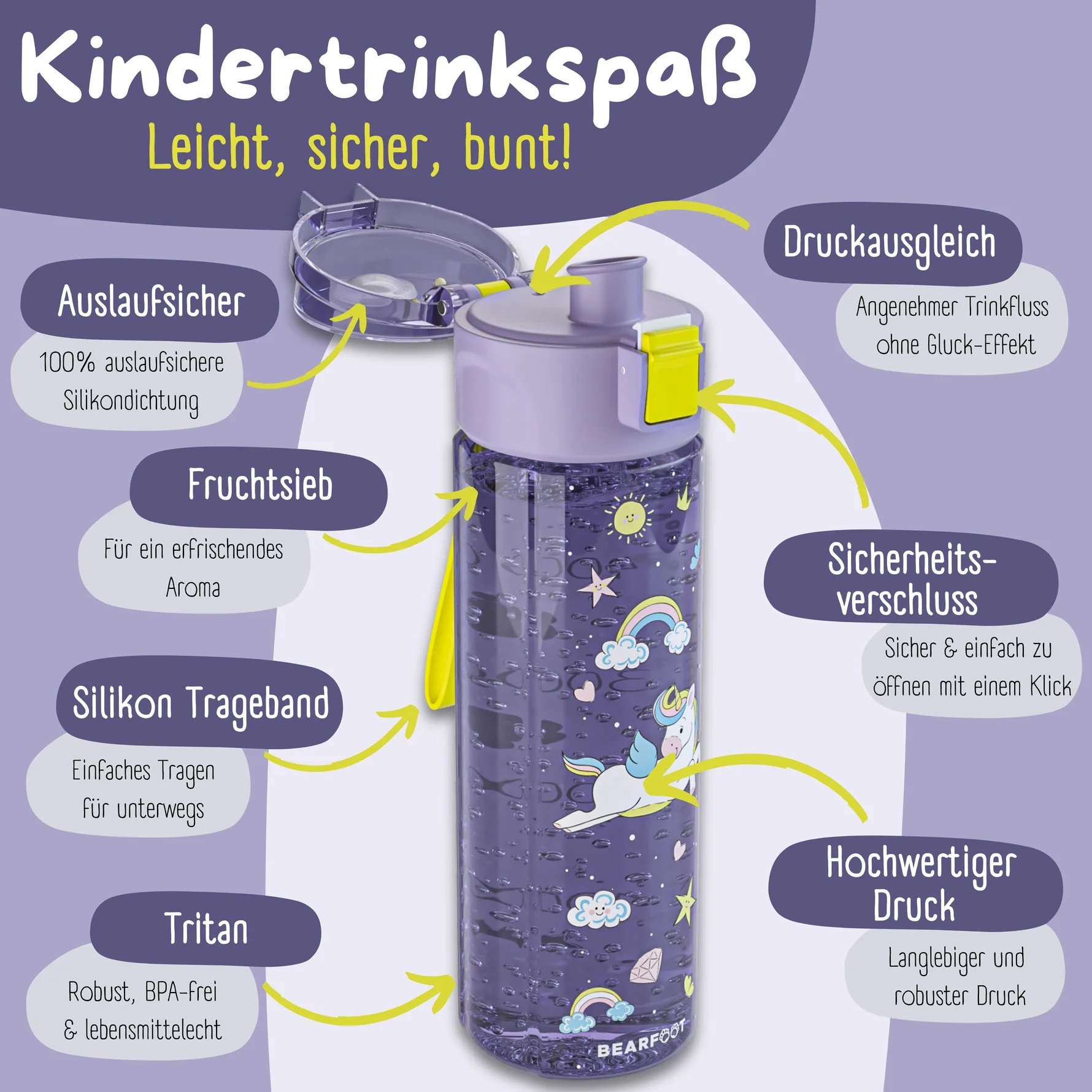 BEARFOOT Drinkfles voor kinderen - 500 ml - eenhoorn