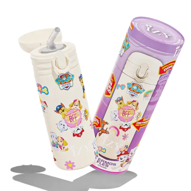 IZY Drinkfles - Kinderbeker - Paw Patrol - Waterfles met Rietje - Thermosbeker - RVS - 6 uur lang warm - 350 ml